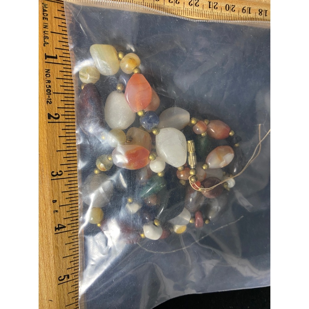 Vintage Beaded Stretch Bracelet Colorful Stone Bead Gold Accents‎ Jewelry